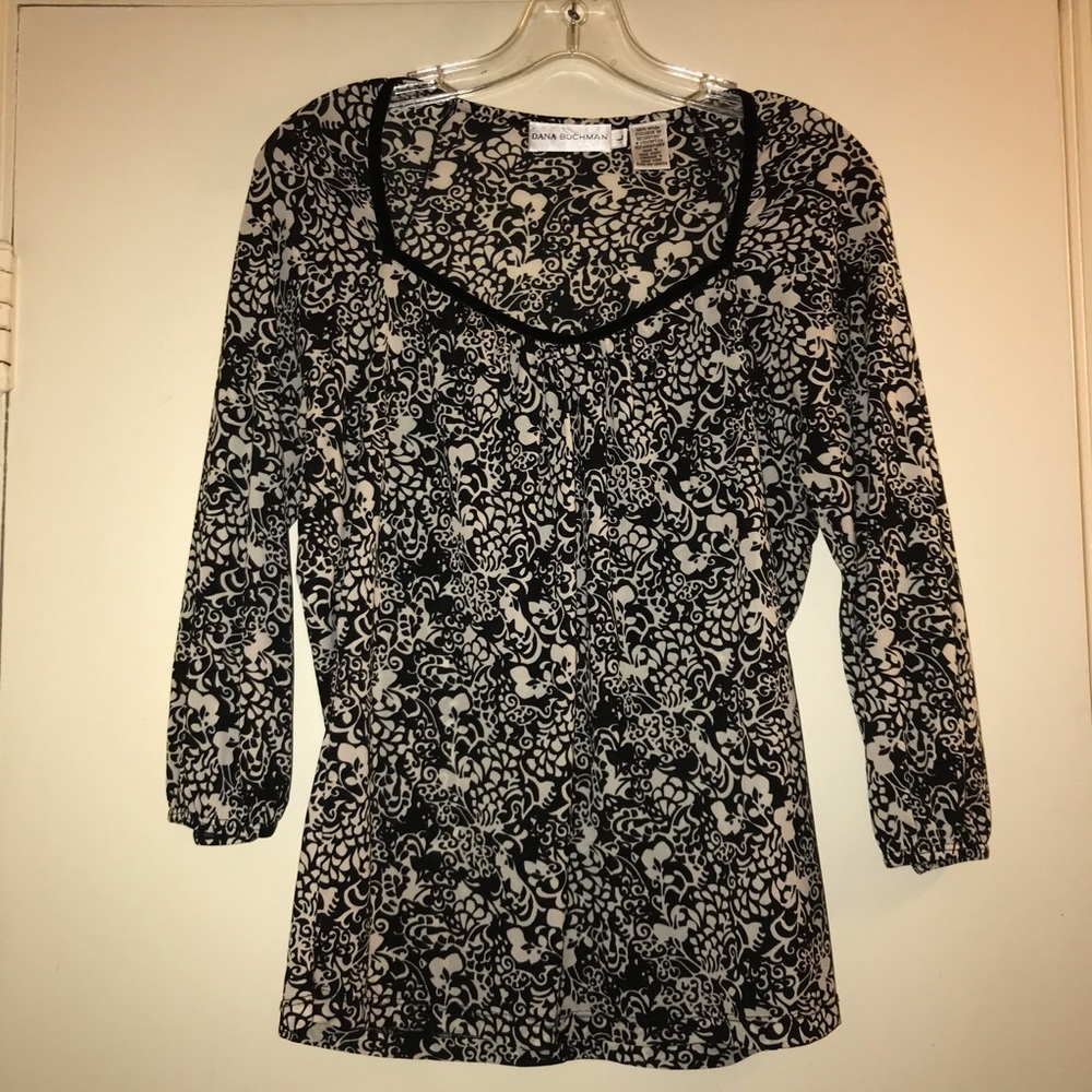 Dana Buchman Black and Off White 3/4 Blouse